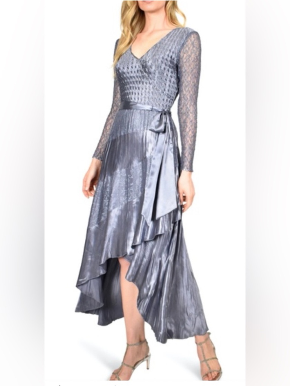 Komarov Blue V-Neck Faux Wrap Midi Dress Size Large